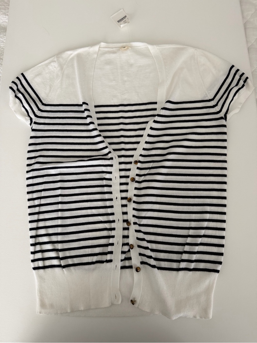 J. Crew Navy and White Stripe short sleeve cardigan